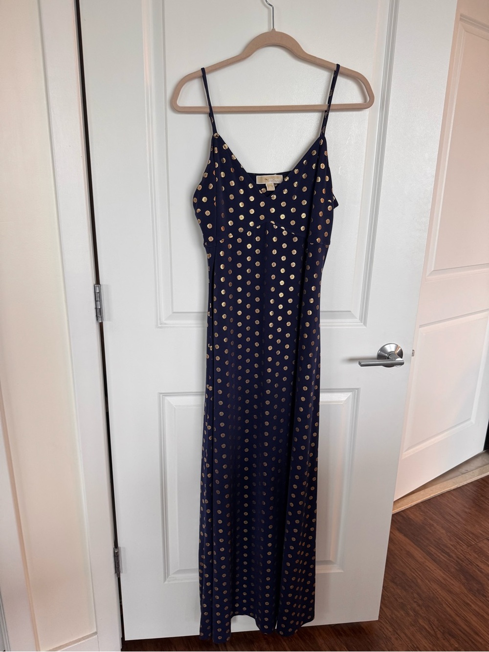 MICHAEL Michael Kors Navy Maxi Dress with Gold Dot Print